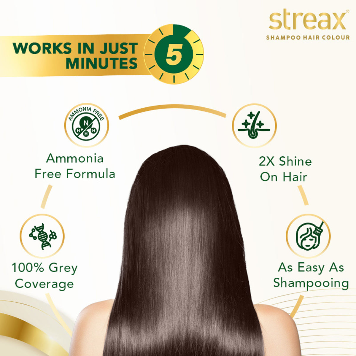 Streax Insta Shampoo Hair Colour - 1Dark Brown