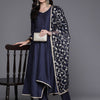 Dhiyona IE Navy Blue Empire V-Neck Sequinned Kurta With Trousers & Dupatta