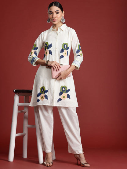 Women Floral Printed Pure Cotton Kurti with Trousers
