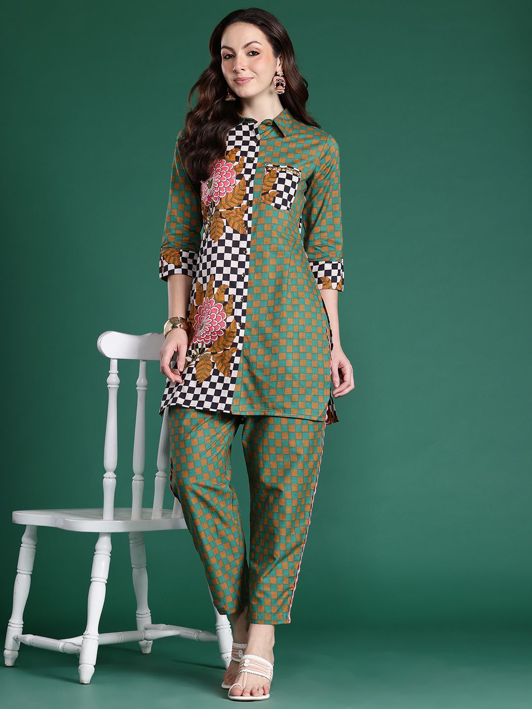 Floral Printed Pure Cotton Kurta with Trousers