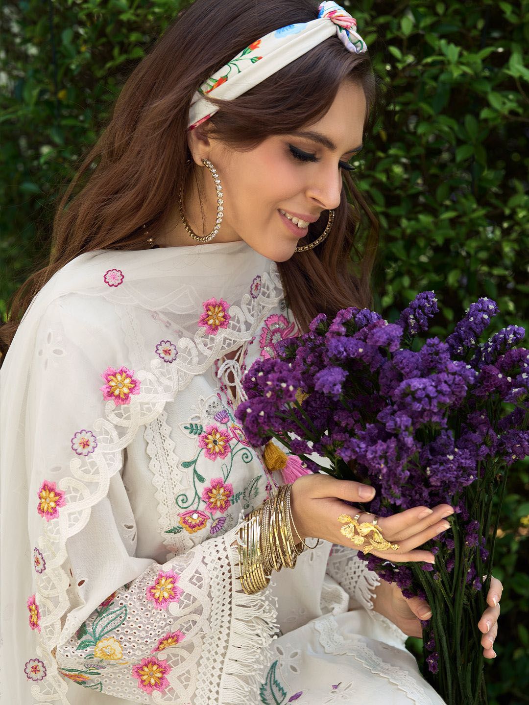 Women Floral Embroidered Regular Sequinned Pure Cotton Kurta with Trousers & With Dupatta