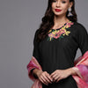 Dhiyona IE Women Black Embroidered Kurta with Palazzos & With Dupatta