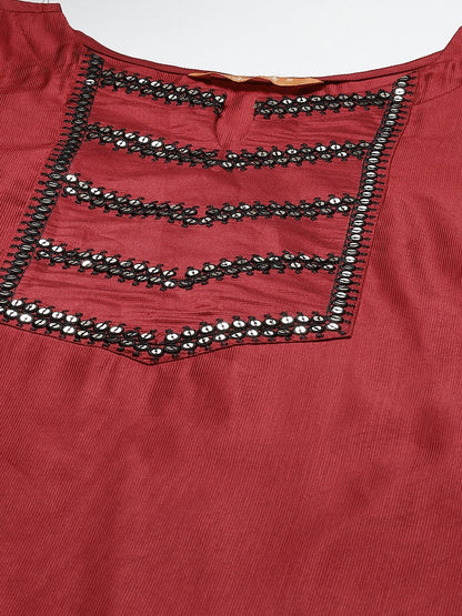 Indyancart IE Women Red & Black Kurta with Trousers & With Dupatta