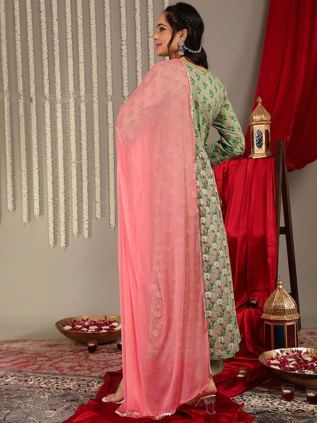 Dhiyona VA Women'sEthnic Motifs Printed Pure Cotton Regular Kurta with Trousers & With Dupatta