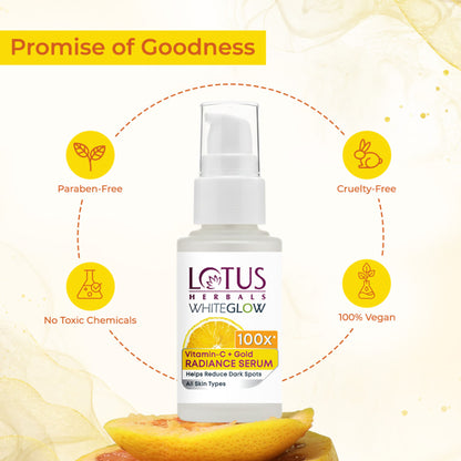Lotus Herbals WhiteGlow Vitamin C + Gold Radiance Face Serum For Dark Spots, Dull & Uneven Skin Tone