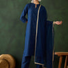 Dhiyona SN Women's Navy Blue Stripped Self Design Pintuck Pure Cotton Kurta & Trouser With Dupatta