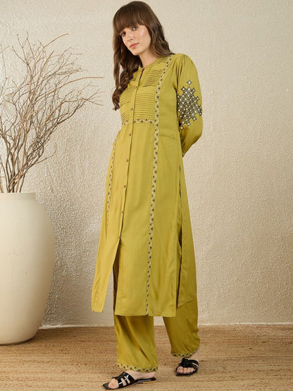 Ethnic Motifs Embroidered Thread Work Straight Kurta With Palazzos