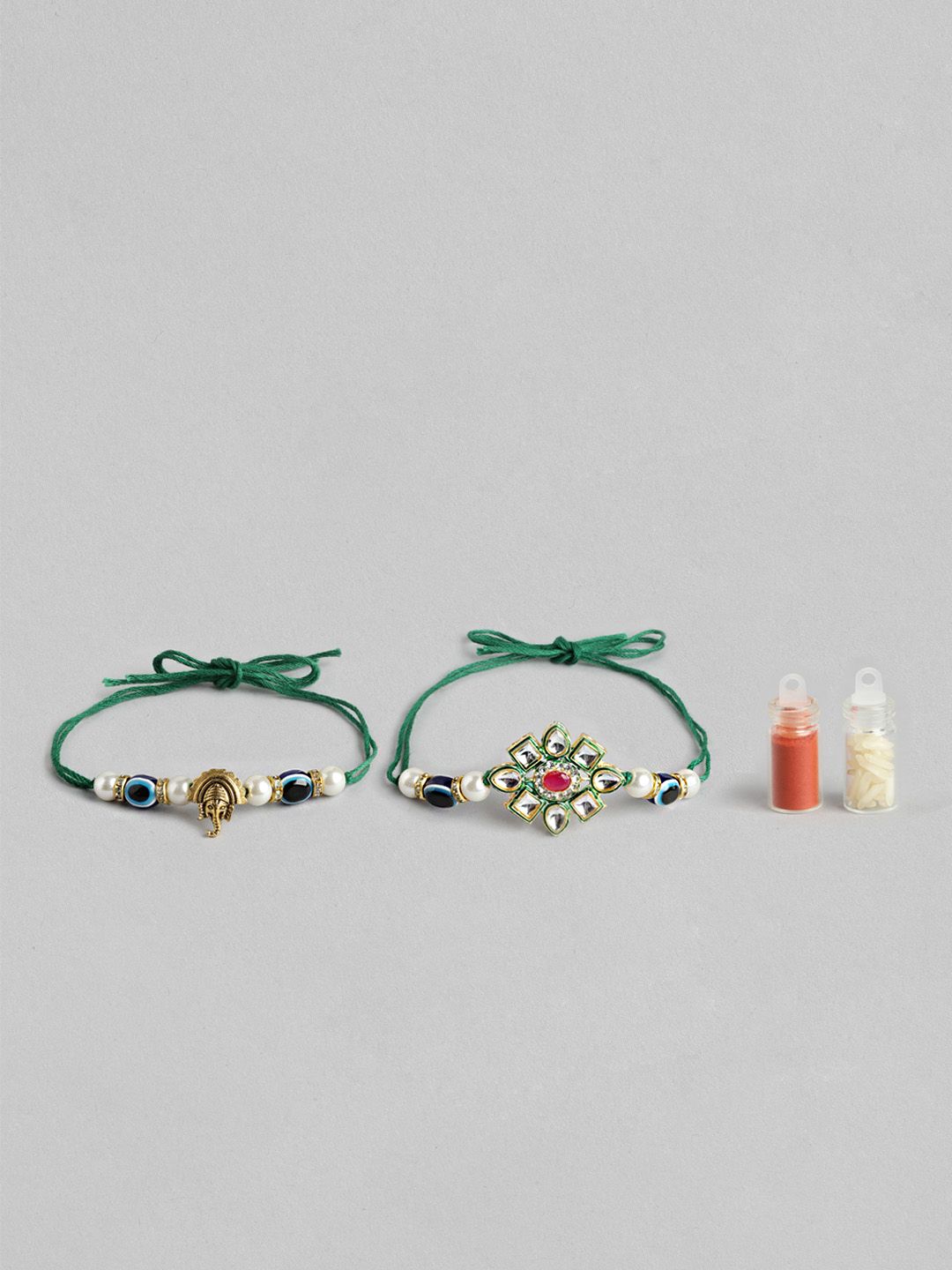 Anouk Unisex Set of 2 Beaded Bhai Bhabhi Rakhis With Roli & Chawal