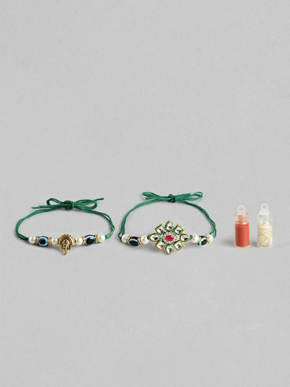 Anouk Unisex Set of 2 Beaded Bhai Bhabhi Rakhis With Roli & Chawal