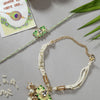Dhiyona Unisex Set Of 2 Green Lotus Shape Kundan-Studded & Beaded Wraparound Rakhi Set