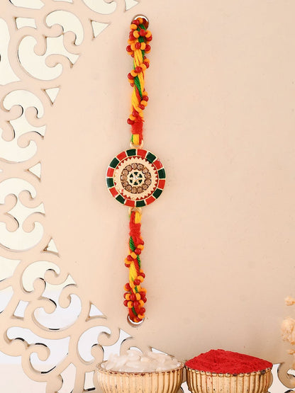 Anouk Enameled Twisted Thread Rakhi With Roli Chawal & Greetings Card