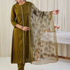Dhiyona IE Ethnic Motifs Band Collar Thread Work Kurta With Trousers & Dupatta