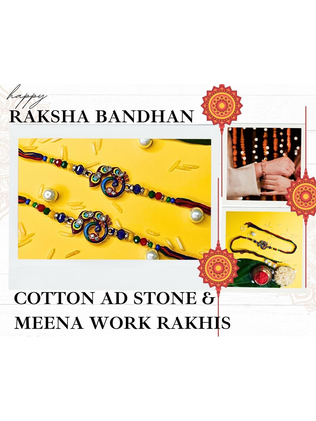Anouk Set Of Beaded Cotton Thread with AD Stones & Meenakari Designer Rakhi for Brother
