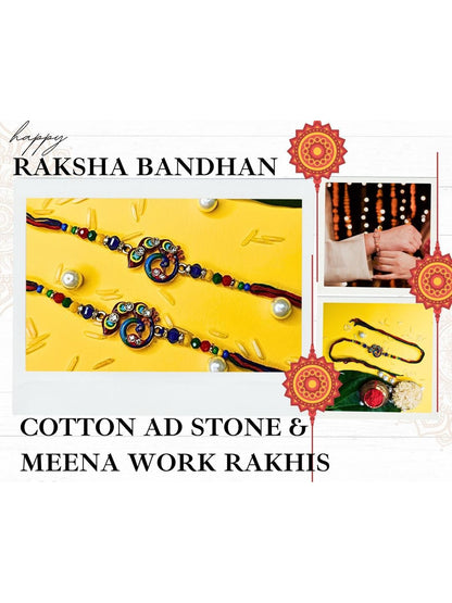 Anouk Set Of Beaded Cotton Thread with AD Stones & Meenakari Designer Rakhi for Brother