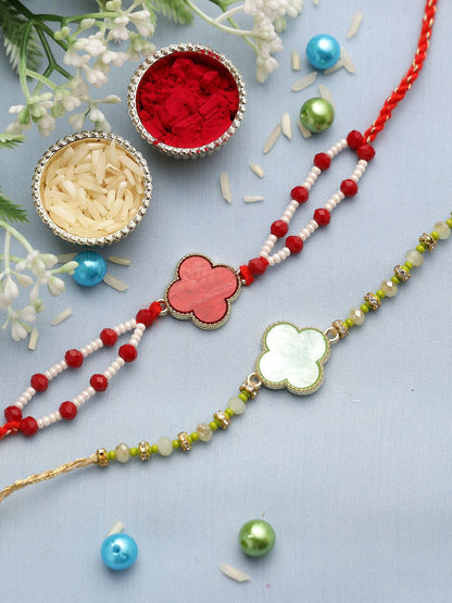 Anouk Set Of 2 Red Beaded Rakhi With Roli Rice & Greeting Card
