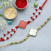 Dhiyona Set Of 2 Red Beaded Rakhi With Roli Rice & Greeting Card