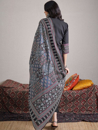 Women Ethnic Motifs Embroidered Regular Thread Work Pure Cotton Kurta with Trousers & With Dupatta
