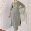 Dhiyona IE Floral Embroidered Zari Straight Kurta with Trousers & With Dupatta