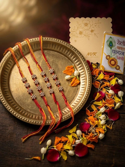 Anouk Set Of 4 Artificial Stones Floral Design Thread Rakhi