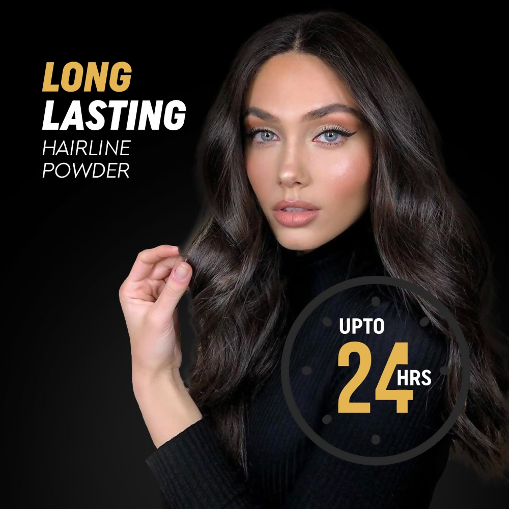 Gleva Hairline Powder in black for hair root touch-up, conceals roots instantly, suitable for women and men.