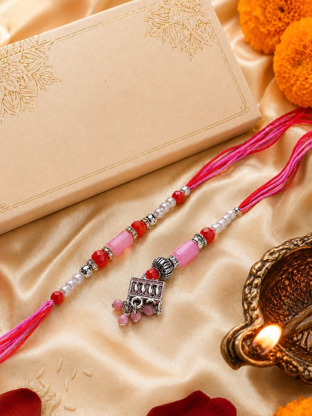 Anouk Set Of 2 Artificial Beads Jhumka Design Bhaiya Bhabhi Rakhi With Roli Chawal