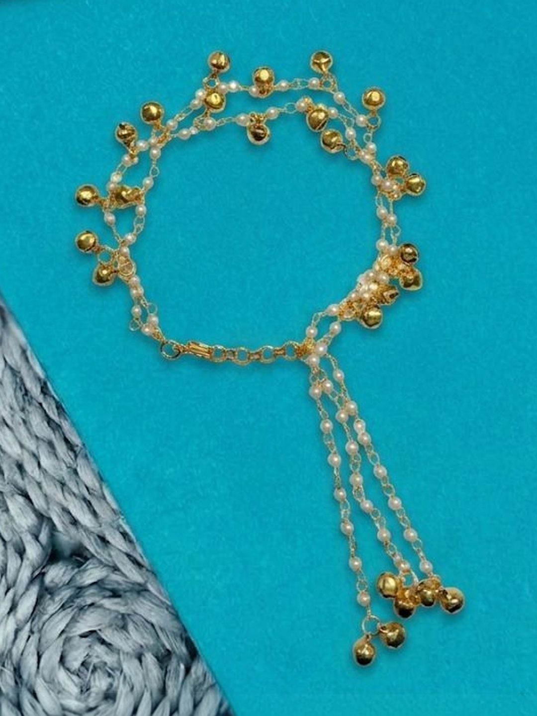 Anouk Set Of 2 Pearls Gold Toned Bhaiya Bhabhi Rakhi With Roli Chawal Chandan Mishri
