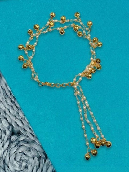 Anouk Set Of 2 Pearls Gold Toned Bhaiya Bhabhi Rakhi With Roli Chawal Chandan Mishri