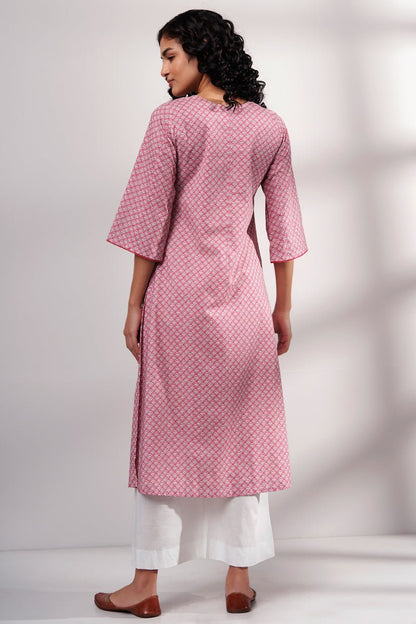 Women's Pink Premium Cotton Printed Kurta With Cotton Bottom
