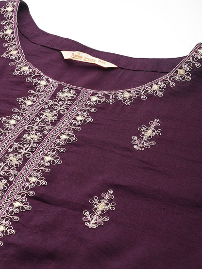 Indyancart IE Plus Size Ethnic Motifs Embroidered Sequinned Kurta with Trousers & Dupatta