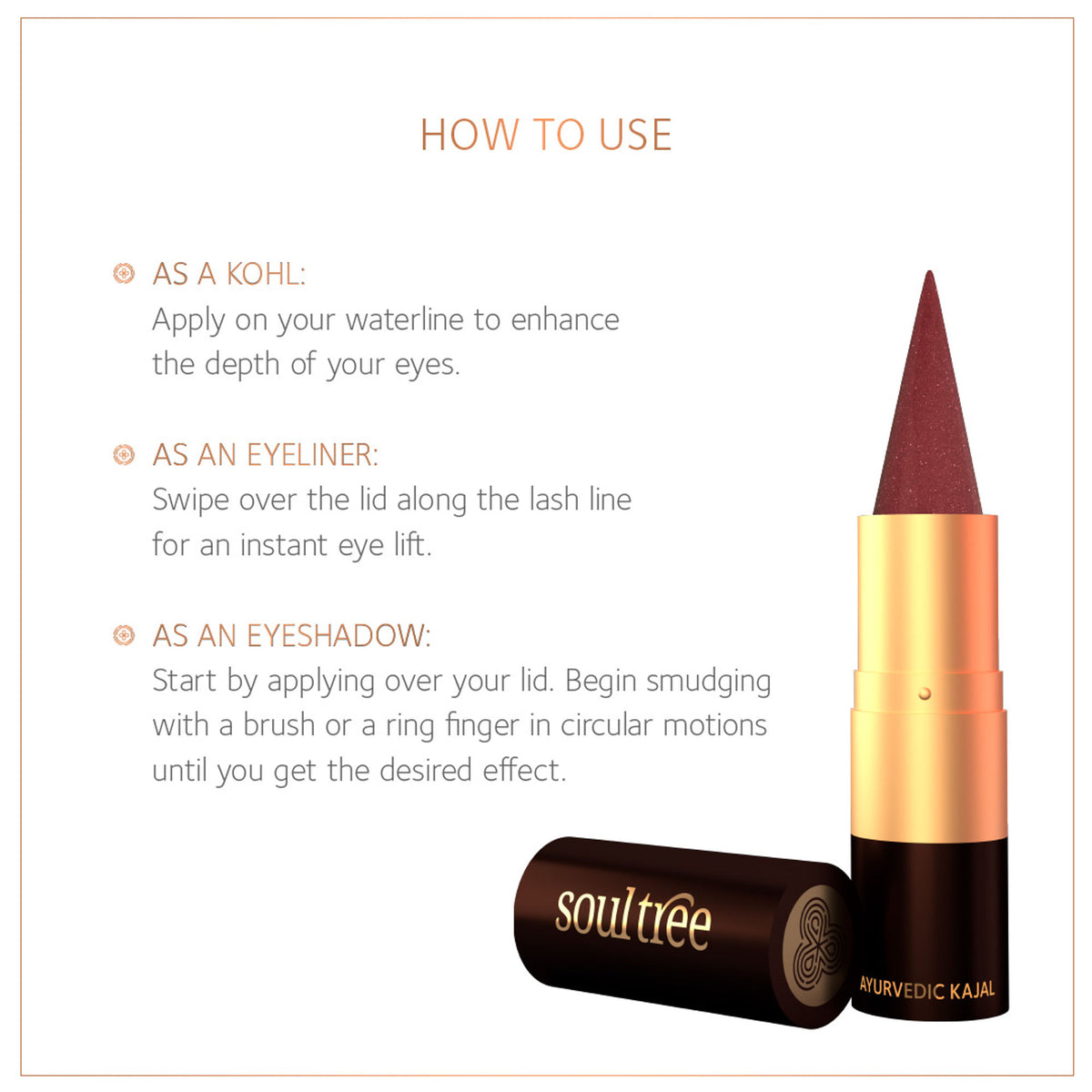 SoulTree Ratnavalli Jewel Kohl Kajal in Padama Raga packaging, featuring sleek black pencil eyeliner with gold accents.