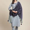 Indyancart VA Women's Grey & Navy Blue Floral Embroidered Kurti with Trousers & With Dupatta