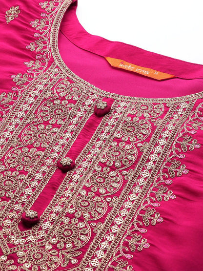 Dhiyona IE Women Ethnic Motifs Yoke Design Regular Sequinned Kurta with Trousers & Dupatta