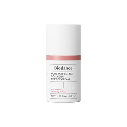 Biodance Pore Perfecting Collagen Peptide Cream jar with a clean, minimalist design and a white lid, showcasing the skincare product.