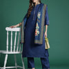 Indyancart IE Ethnic Motifs Yoke Design Zari Kurta with Trousers & With Dupatta
