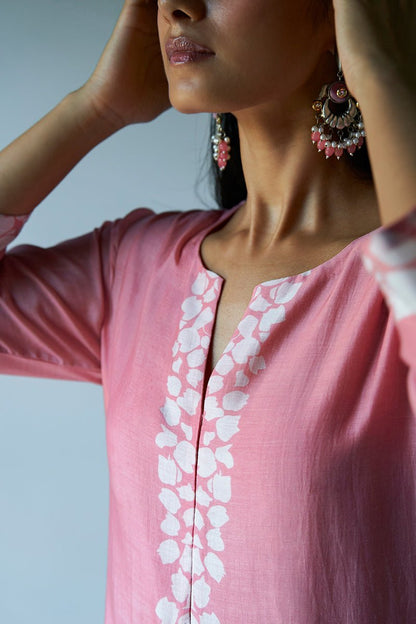 Women's Strawberry Ice Pink and Grey Bemberg Silk Salwar Suit With Delicate Embroidery Detailing