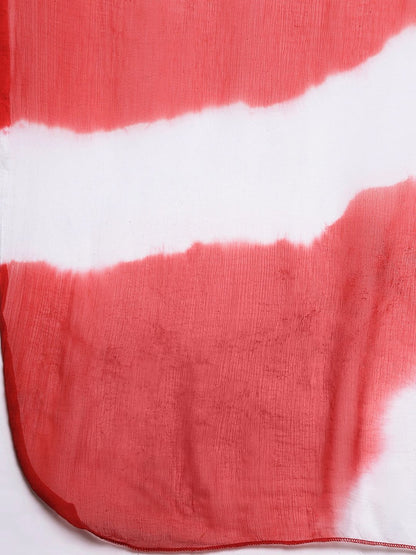 Indyancart VA Women's Red & White Bandhani Printed Anarkali Kurta with Sharara & With Dupatta