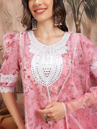 Indyancart SN Women's Floral Print Paneled Kurta with Trousers & Dupatta