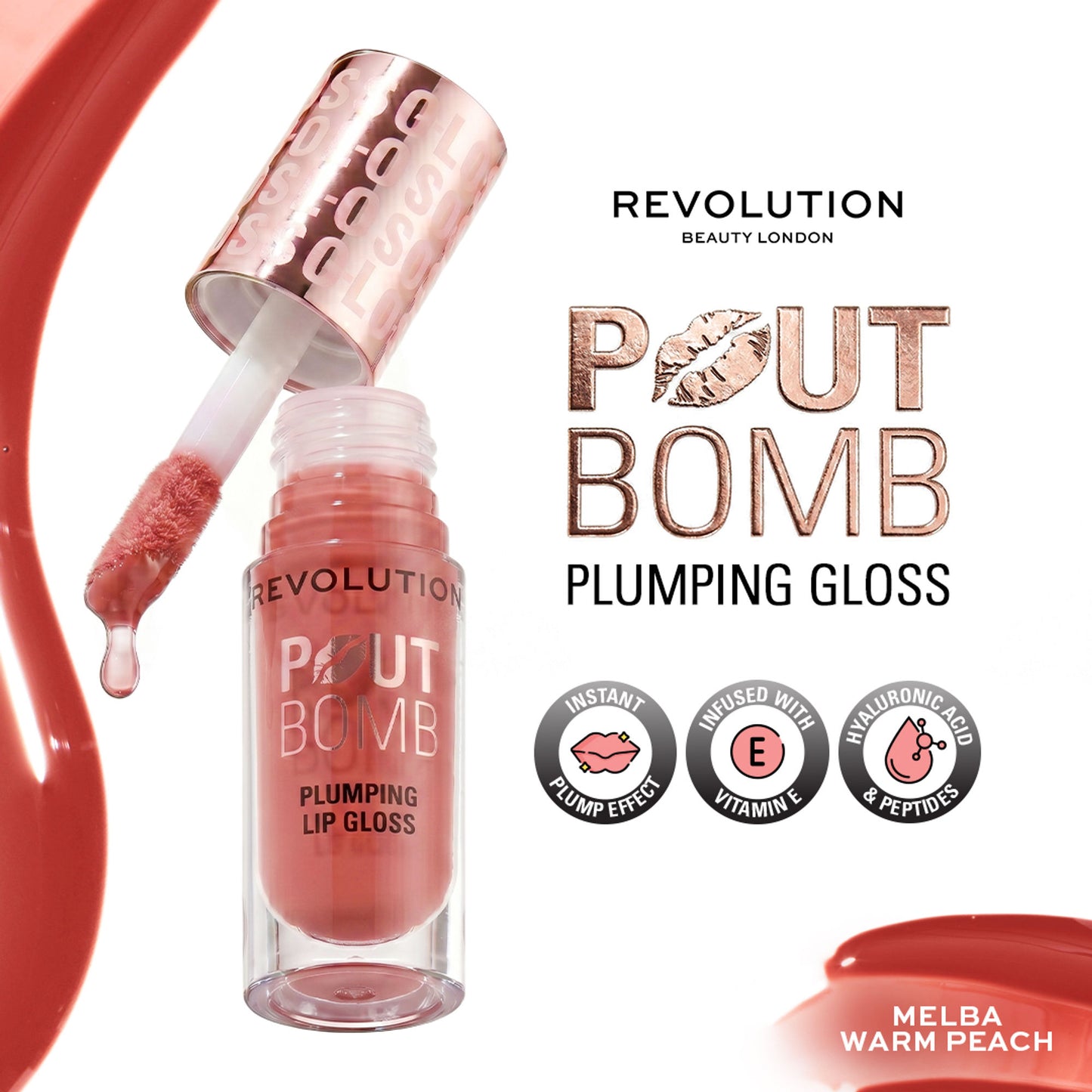 Makeup Revolution Pout Bomb Plumping Gloss - Melba Warm Peach