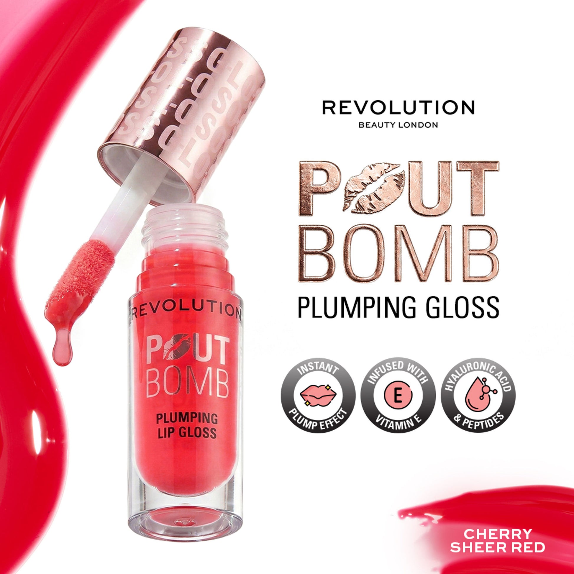 Makeup Revolution Pout Bomb Plumping Gloss - Cherry Sheer Red