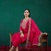 Dhiyona IE Floral Embroidered Regular Liva Zari Kurta With Trousers & Dupatta