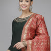 Dhiyona IE Women Green Ethnic Motifs Regular Liva Kurta with Trousers & Dupatta