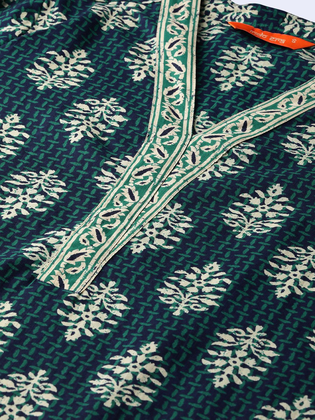 Dhiyona IE Women Navy Blue & Green Printed Kurta with Palazzos & Dupatta