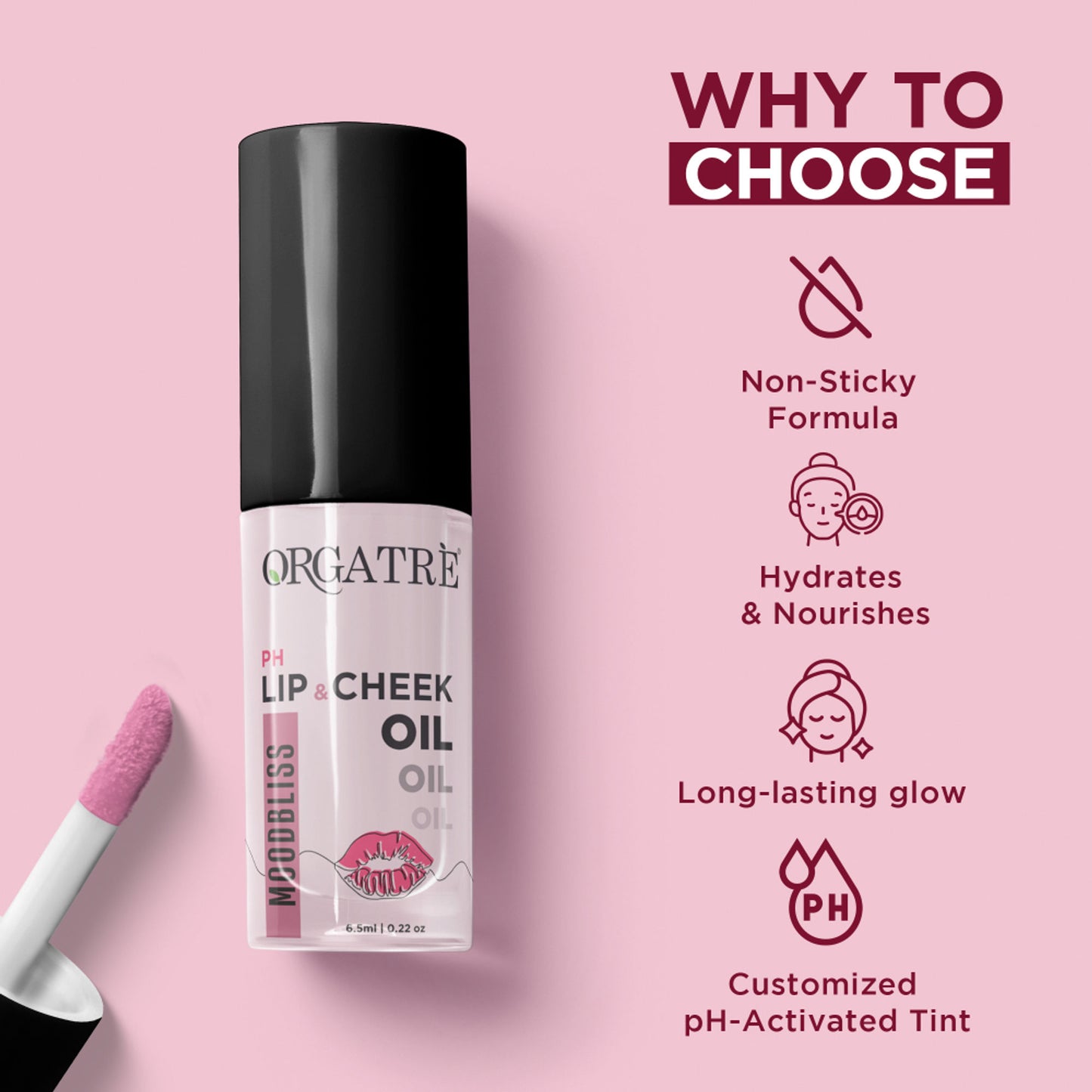 Orgatre Lip & Cheek Oil | pH-Activated Tint, Multi-Use Hydrating Oil for Soft, Dewy Glow