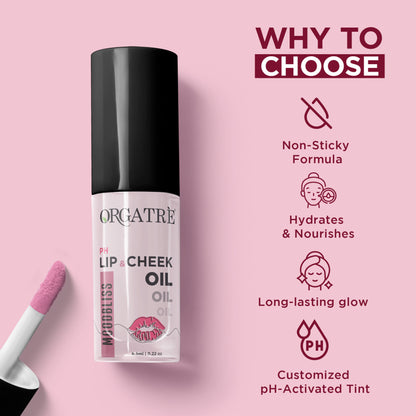 Orgatre Lip & Cheek Oil | pH-Activated Tint, Multi-Use Hydrating Oil for Soft, Dewy Glow