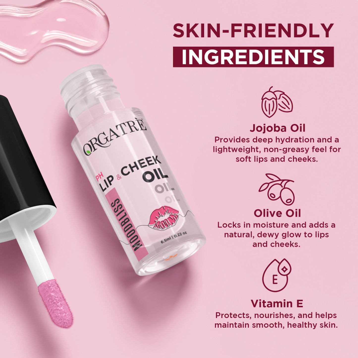 Orgatre Lip & Cheek Oil | pH-Activated Tint, Multi-Use Hydrating Oil for Soft, Dewy Glow