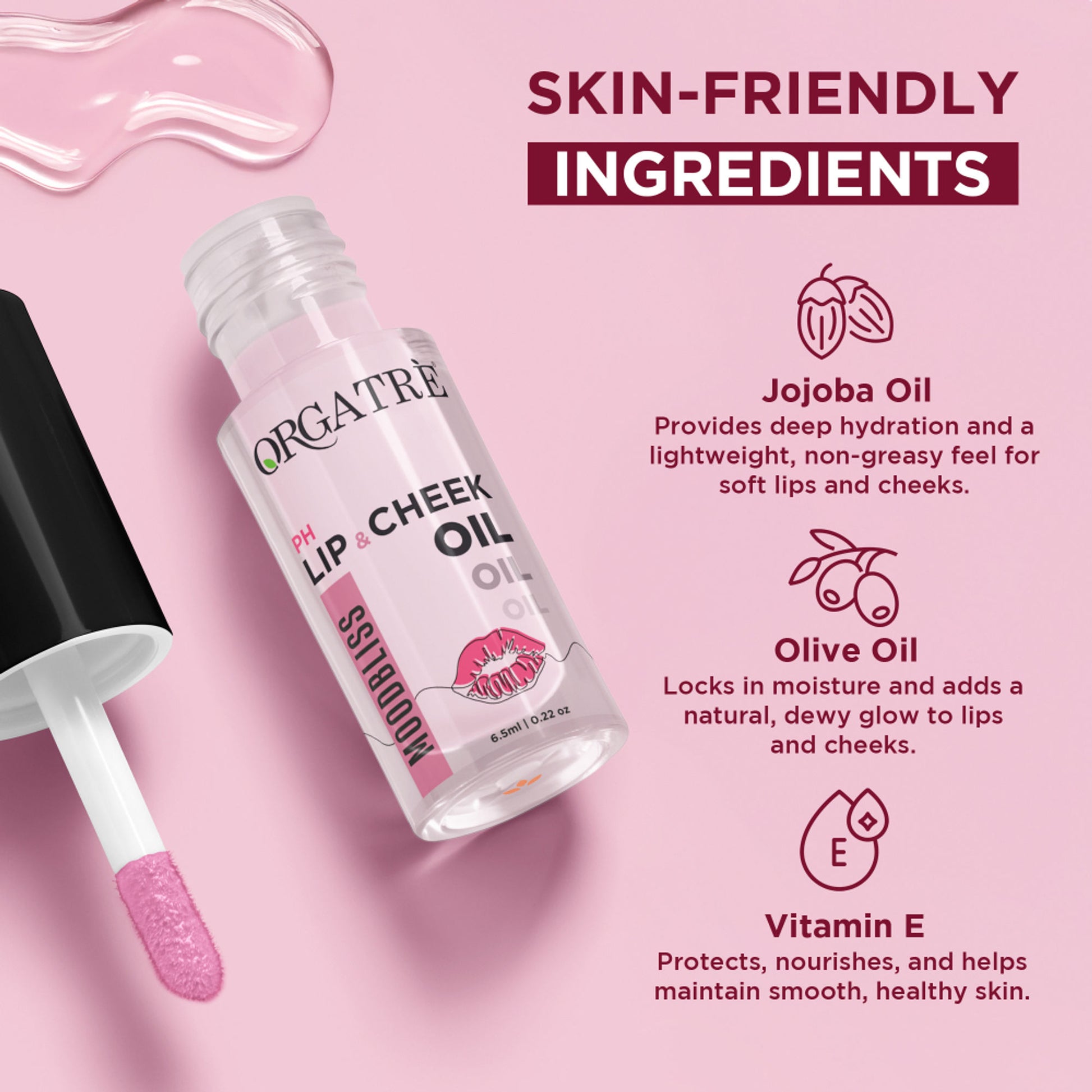 Orgatre Lip & Cheek Oil | pH-Activated Tint, Multi-Use Hydrating Oil for Soft, Dewy Glow