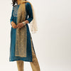 Dhiyona VA Women's Teal Layered Kurta with Trousers & With Dupatta