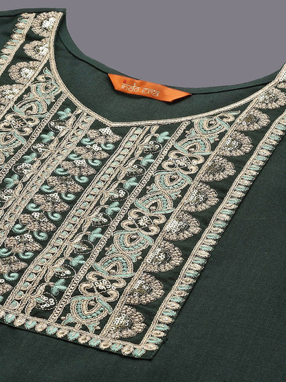 Dhiyona IE Embroidered Round Neck Three-Quarter Sleeves Sequinned Kurta Set