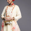 Dhiyona IE Women Cream-Coloured Floral Embroidered Thread Work Chanderi Cotton Kurta with Trousers & With