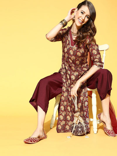 Dhiyona IE Floral Cotton Blend Kurta Set
